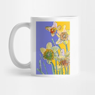 Abstract Yellow Daffodil Watercolor Pattern on mid Purple Mug